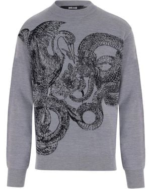 Just Cavalli Bedruckter Pullover Aus Wollmischung - Grau