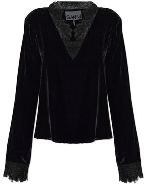 Ganni Fluwelen Top Met Kanten Details - Zwart