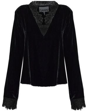 Ganni Fluwelen Top Met Kanten Details - Zwart