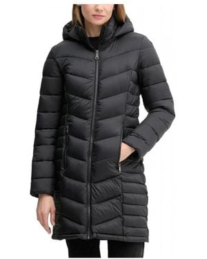 DKNY Midi Puffer Jacke Mit Seitentaschen - Schwarz
