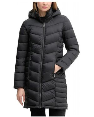 DKNY Midi Puffer Jas Met Zijzakken - Zwart