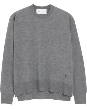 Ami Paris Ami De Coeur Rundhals-Pullover - Grau