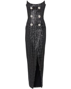 Balmain Langkleid mit bustier aus funkelndem tweed - Schwarz