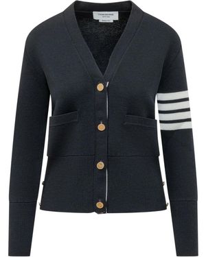 Thom Browne Truien & Vesten ,Blauw ,Wol Milano Classic V-Hals Cardigan