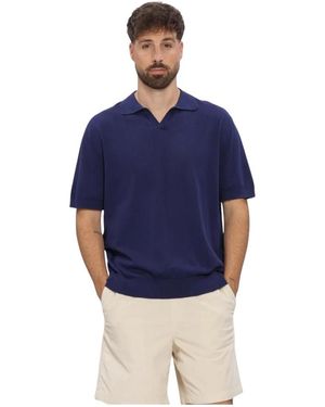 SELECTED Slhtorino Ss Knit Relaxed Open Polo - Blau