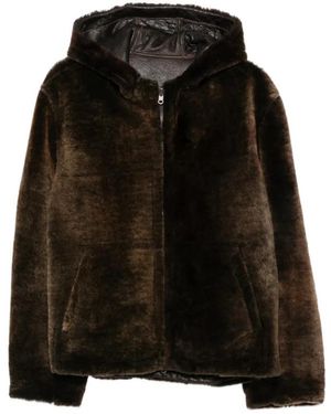 Salvatore Santoro Jassen ,Bruin ,Leer Klassieke Hooded Zip Jas - Zwart