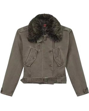 KENZO Canvas Jas Met Furry Kraag - Grijs