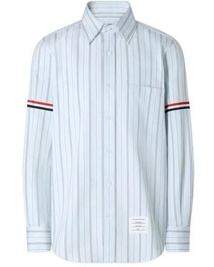 Thom Browne Overhemden ,Blauw ,Katoen Gestreept Armband Katoenen Shirt