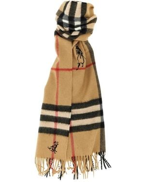 Burberry Accessoires ,Wol Sjaal Van Wolmix Met Ruitpatroon En Paarden- En Hondenmotief - Metallic