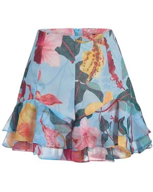 PATBO Blumige Rüschen High-Waisted Shorts - Blau