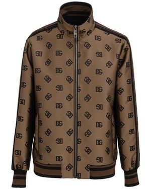 Dolce & Gabbana Zip-Up Jacket With All-Over Logo - Brown