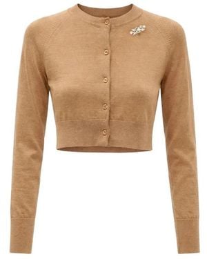 Simone Rocha Cropped Merino Zijde Cardigan Met Borduursel - Naturel