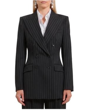 Dolce & Gabbana Jassen ,Zwart ,Wol Double-Breasted Colbert Van Wol Met Krijtstreep
