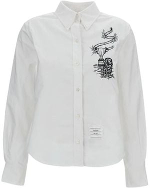 Thom Browne Overhemden ,Wit ,Katoen Geborduurde Blouse Met Lange Mouwen