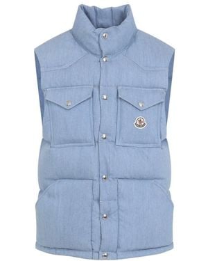 Moncler Jassen ,Blauw ,Denim Ervional Denim Down Vest