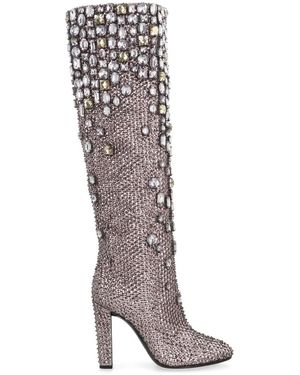 Alberta Ferretti Kniehoge Laarzen Met Studs En Kristallen - Bruin