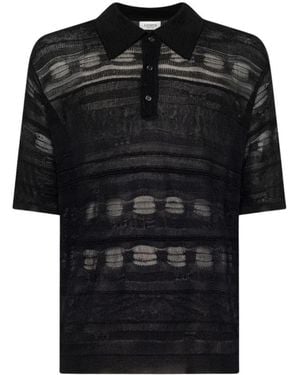 Laneus Katoenen Jacquard Gebreide Polo - Zwart