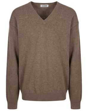 Jil Sander Wollmischung V-Ausschnitt Pullover - Braun