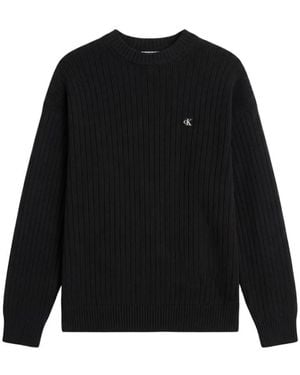 Calvin Klein Rippstrick-Pullover Mit Rundhalsausschnitt - Schwarz