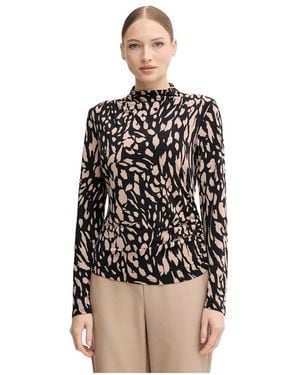 Joseph Ribkoff Overhemden ,Veelkleurig ,Polyester Top Met Hoge Hals En Dierenprint - Zwart