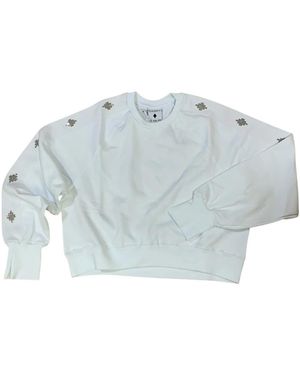 Marcelo Burlon Hoodies & Sweatvesten ,Wit ,Katoen Felpa Con Banda Logata - Blauw