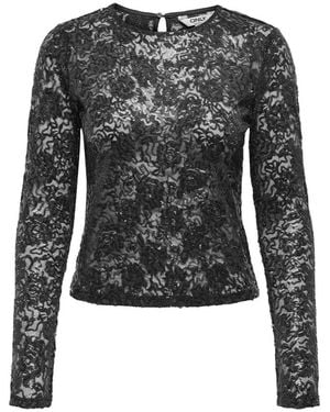ONLY Onlinnia Ls Lace Sequin Top Wvn - Zwart