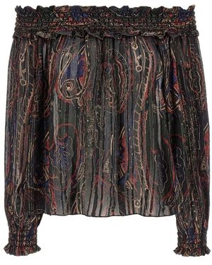 Saint Laurent Overhemden ,Veelkleurig ,Geplooide Blouse - Zwart