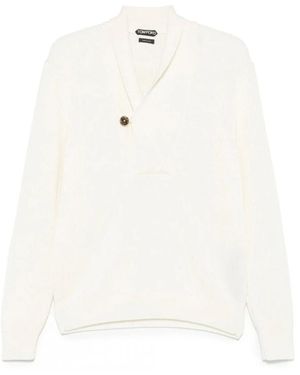 Tom Ford Merino Seide Knopf Shawl Pullover - Weiß