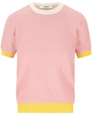 Fendi Truien & Vesten ,Roze ,Katoen Ff Motif Trui Met Korte Mouwen