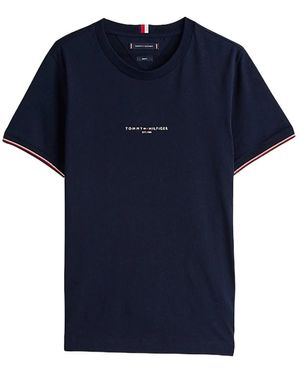 Tommy Hilfiger Logo Tipped Tee Retro Stil - Blau