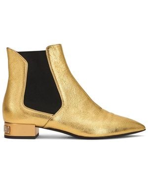 Moschino Schoenen ,Geel ,Leer Enkellaarsjes Met Logo - Bruin