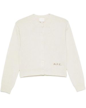 A.P.C. Truien & Vesten ,Wit ,Nylon Cardigan Met Logoborduursel En Geribbelde Boorden