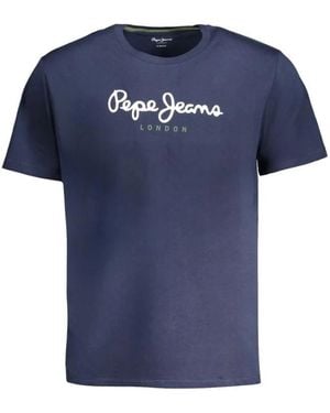 Pepe Jeans Tops ,Blauw ,Katoen T-Shirt Met Ronde Hals En Korte Mouwen