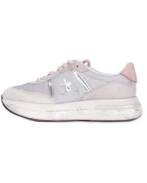 Premiata Lichtgrijze Sneakers Met Logo - Wit