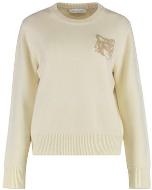 Maison Kitsuné Wollen Trui Met Ronde Hals - Wit