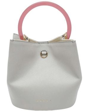 Marni Tassen ,Grijs ,Katoen Leren Tote Bag Met Contrast Handvat