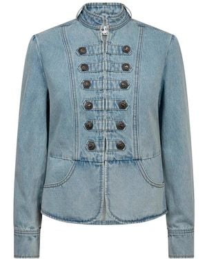 Haute L'Amitié Jassen ,Blauw ,Denim Bleached Denim Uniform Jacket