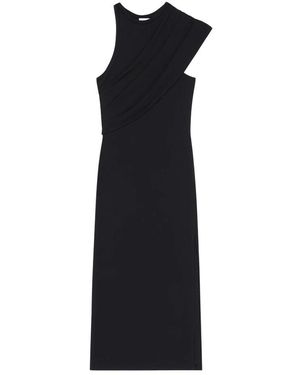 Courreges 90S Rib Twist Midi Jurk - Zwart