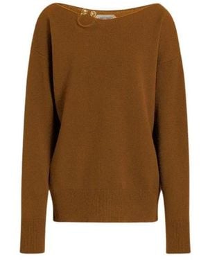 Alberta Ferretti Pullover Aus Wolle, Seide Und Kaschmir Mit Blumenbrosche - Braun