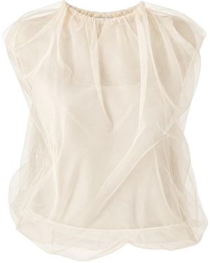 MEIMEIJ Tops ,Tule Blouse Met Ronde Hals Zonder Mouwen Met Tule Overlay - Naturel