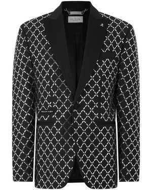 Philipp Plein Blazer All-Over Strass Baguettes - Zwart