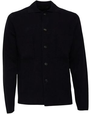 FILIPPO DE LAURENTIIS Truien & Vesten ,Blauw ,Wol Vest Met Overhemdkraag En Knopen