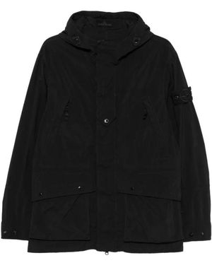 Stone Island Jassen ,Zwart ,Nylon Ghost Nylon Smerigliato Parka Jas