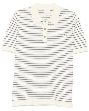 A.P.C. Striped Polo Collar Jumper Cotton Shirts - White