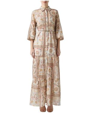 Just Cavalli Kleedjes ,Veelkleurig ,Katoen Lange Katoenen Jurk Met Tarotprint - Naturel