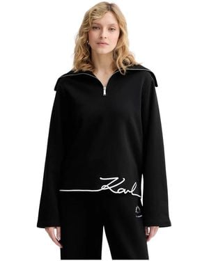 KARL LAGERFELD Hoodies & Sweatvesten ,Zwart ,Katoen Sweatshirt Met Halve Rits Kraag