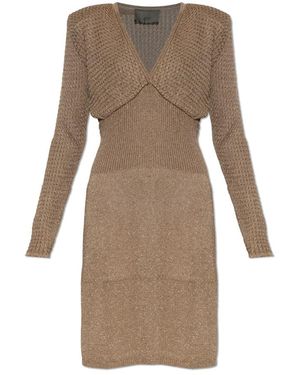 Akep Kleedjes ,Polyester Jurk Met Lurex Garen - Bruin