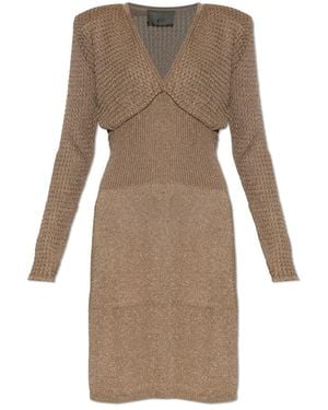Akep Kleedjes ,Polyester Jurk Met Lurex Garen - Bruin
