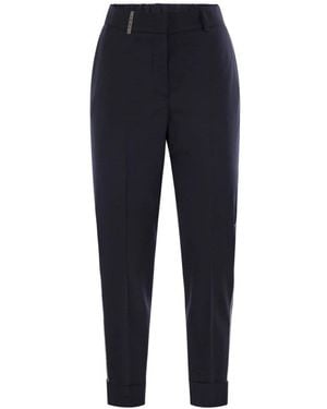 Peserico Hose Aus Schurwollmischung Mit Schmuckdetails - Blau