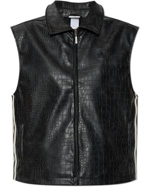 adidas Originals Jassen ,Zwart ,Leer Gilet Met Krokodillenprint